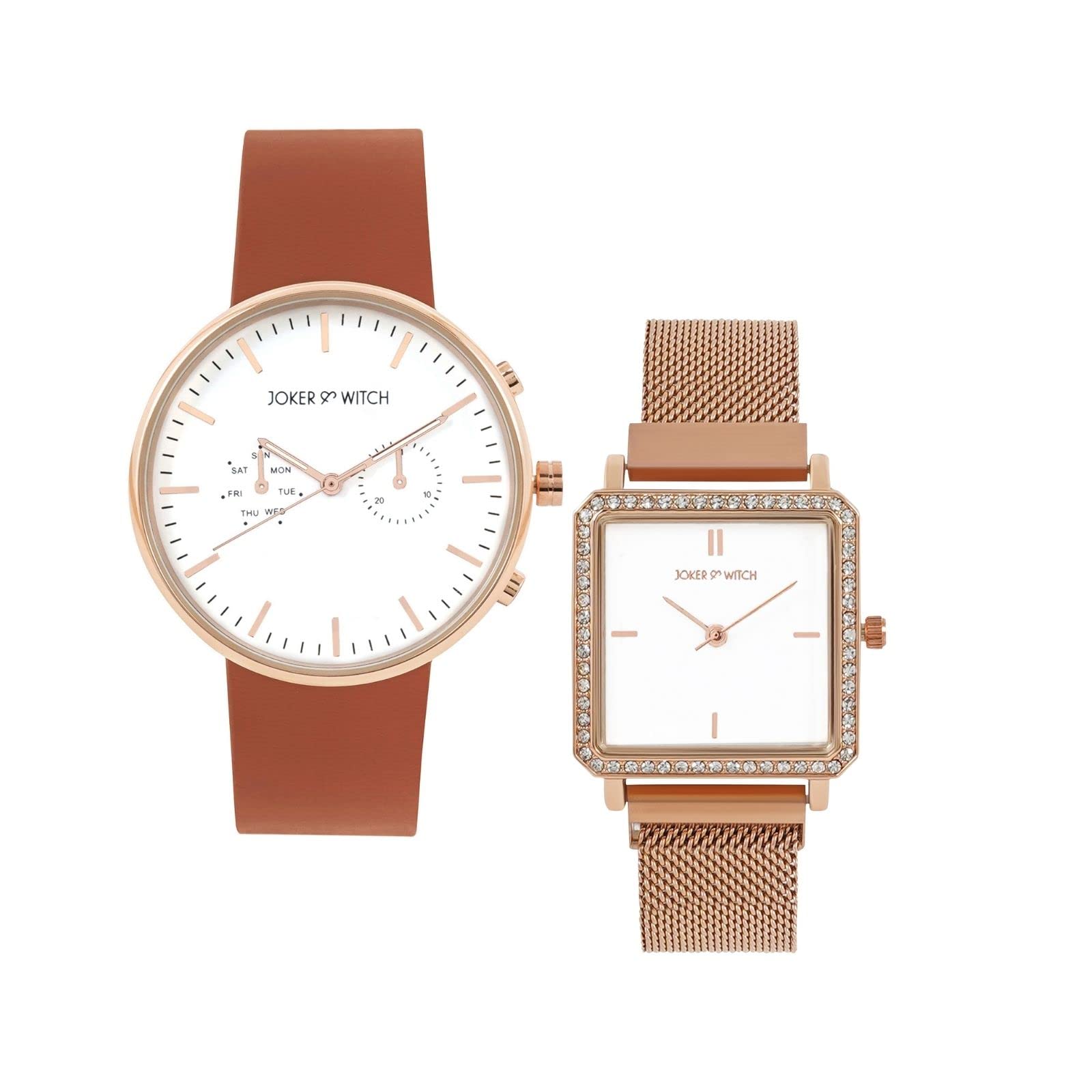 Joker & Witch Leather Lemon & Iced Tea Couple Analogue Watches, White Dial, Brown Band (B0BVB64JDC) Amazon Price History, Amazon Price Tracker