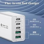 USB C Chargeur mural, 50W 5-Port USB Bloc chargeur C, bloc de recharge rapide 3 USB C + 2 QC Plug mural multiport Type C pour iPhone 12/13/14/15, PD Adaptateur d'alimentation de chargeur rapide pour Samsung S25/S24/S23/Tablet