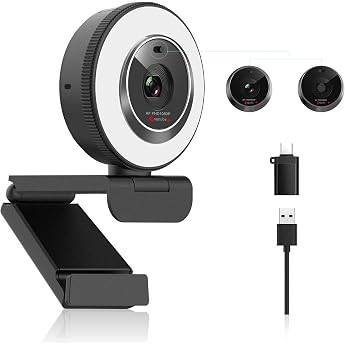 Angetube Webcam for PC 1080P/30fps USB Camera with Ring Light & Privacy