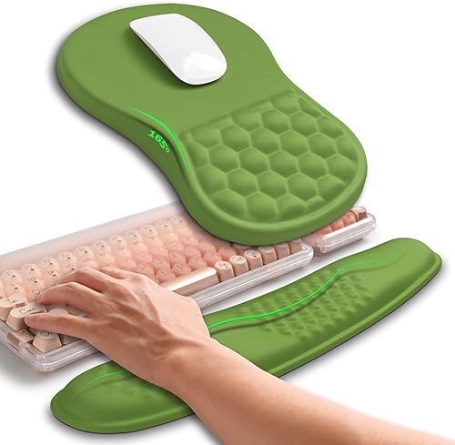 Miniatura 10 de Hokafenle Combinación 2 en 1, reposamuñecas para teclado Wave y almohadilla ergonómica para ratón con curvatura, soporte de muñeca para aliviar
