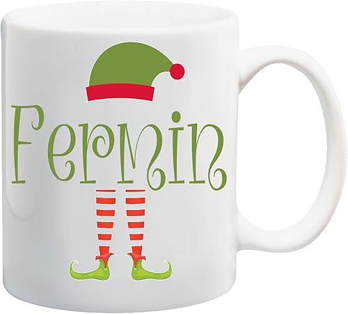 Personalized Fermin Name Elf Christmas Coffee Mug Gifts for Men Women, Elf Xmas 2023 Black Ceramic Mug, Customized Elf Christmas Coffee Cup 11oz