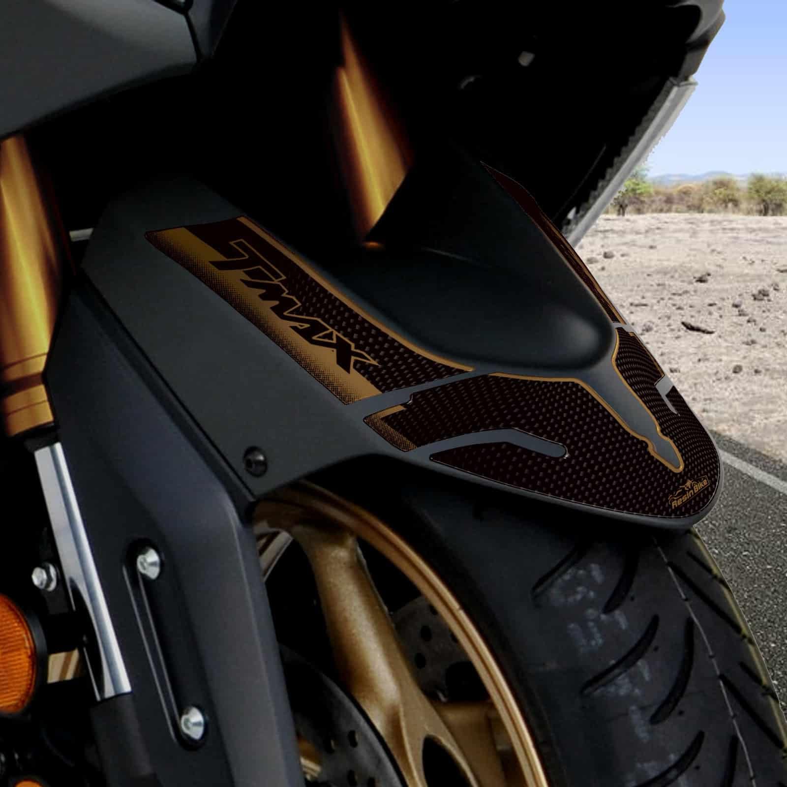 Resin Bike Scooter Stickers Compatible with Yamaha Tmax 530 2012-2016 Gold and Carbon. Fender and Fork Leg Protection Anti-Scratch and Impact. 3D Domed Resin Stickers Made in Italy
