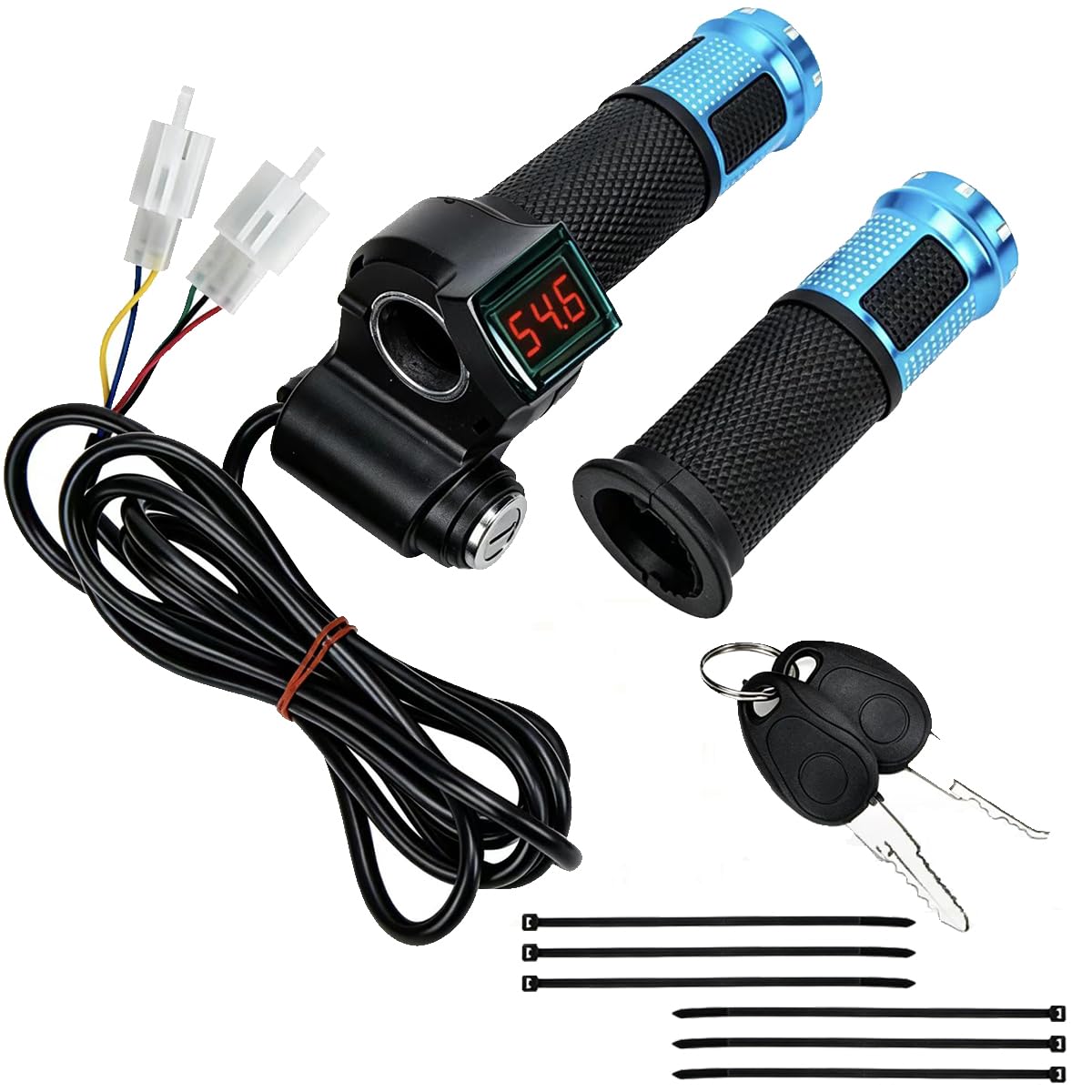 BOLOJAU Electric Bike Twist Throttle Grip 12V-96V, LED Display Twist Handlebar Throttle with Power Lock Key, Waterproof Speed Control Grip for E-Bike Scooter Motorcycle