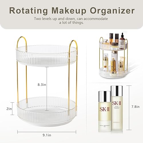 Miniatura 3 de Organizador de maquillaje giratorio 360 para tocador, organizador y almacenamiento de encimera de baño, organizador de cosméticos para cuidado de la