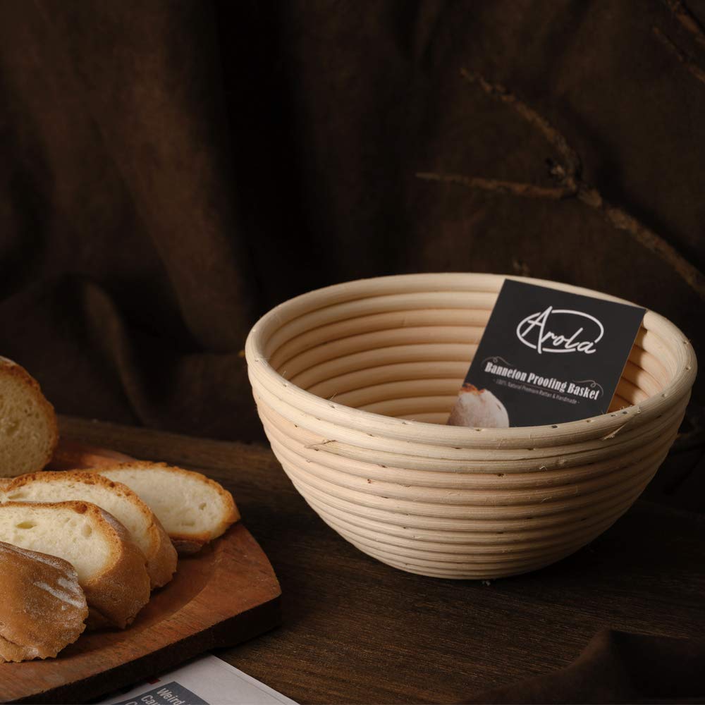 7 inch/18 cm Round Bread Banneton Proofing Basket,Handwoven Natural Rattan Cane Basket with Linen Liner Cloth,Baking Supplies for Home & Professional Bakers.
