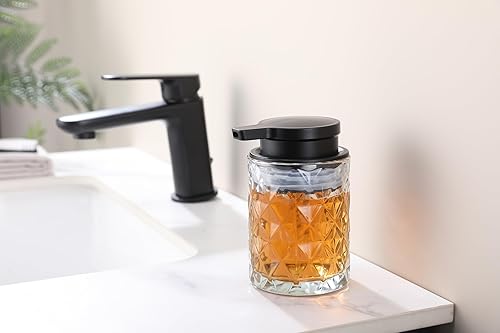Miniatura 5 de Dispensador de jabón de vidrio para baño, dispensador de jabón de 10 onzas, bomba negra (no puede hacer espuma), botella de vidrio transparente