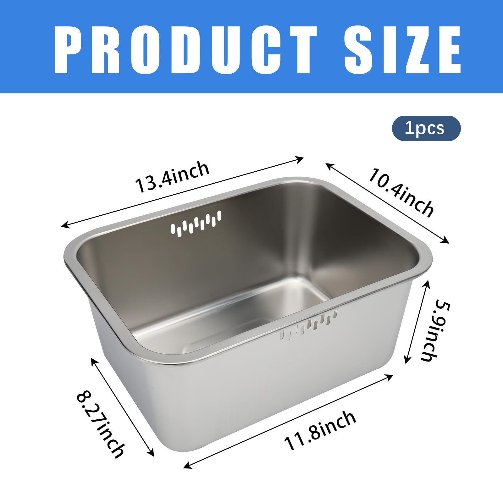 Cuenco portátil de acero inoxidable de 10 litros, grande de 14 x 10.4 x 5.9 pulgadas, cuenco multiusos para fregadero de cocina, tina de platos y lavabo de verduras
