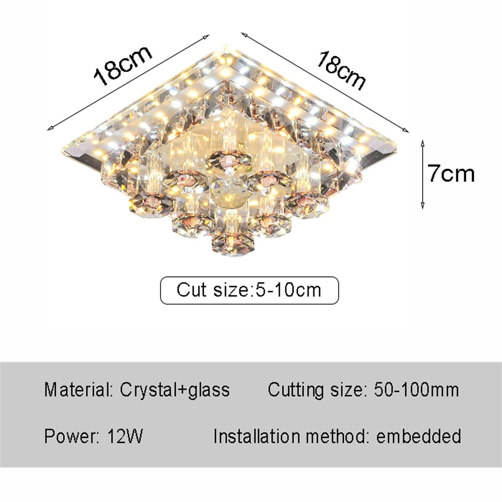 Faretto a LED Quadrato da 12W con Cristalli, plafoniera a LED con deflettore, Illuminazione Moderna a Incasso per corridoio, Veranda, Illuminazione Interna - B-3000K, A,A-6000K