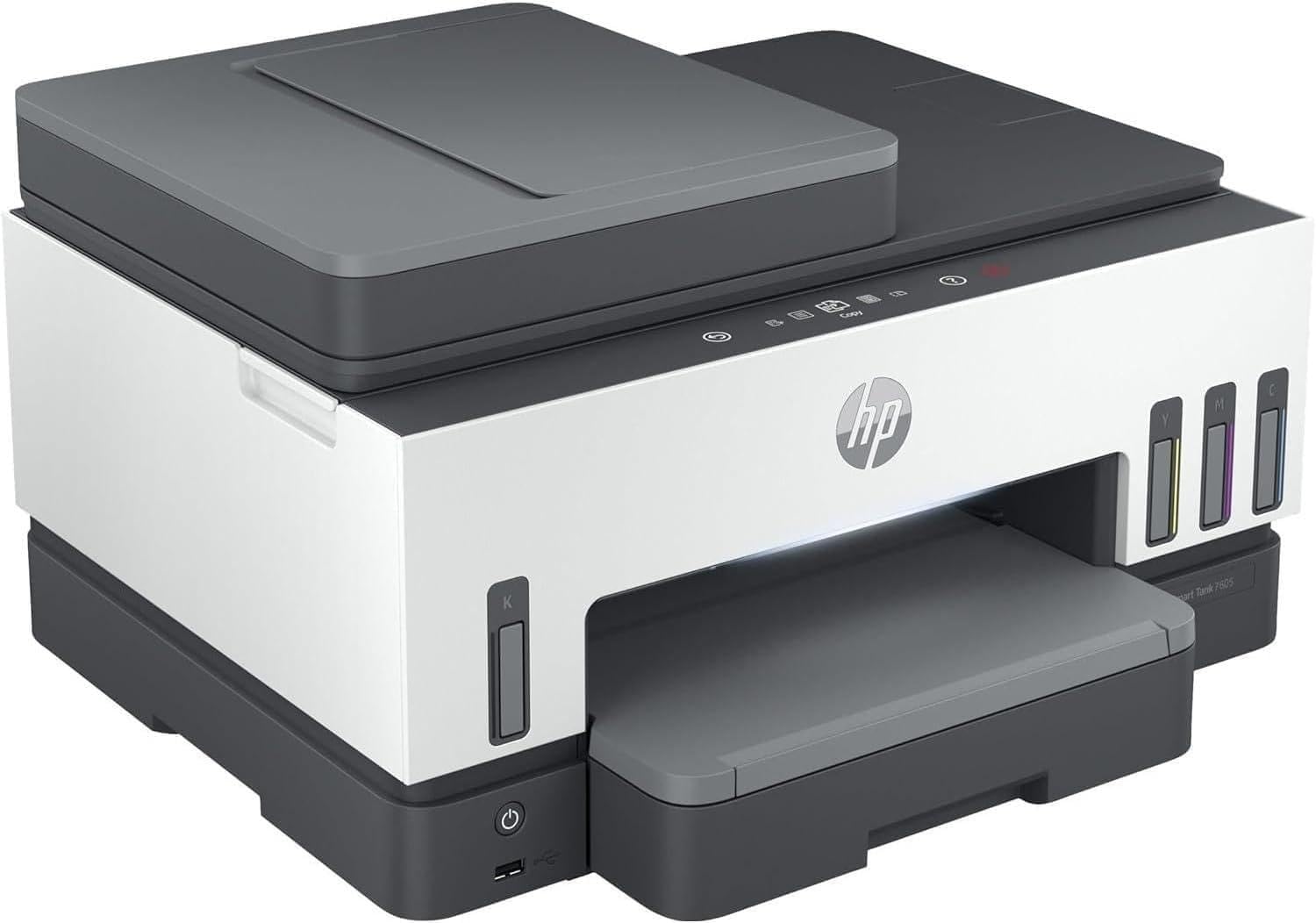 HP Smart Tank 7605 28C02A, Stampante Multifunzione a Colori, Serbatoio d'Inchiostro ad Alto Volume di Stampa, Fino a 12000 Pagine (Nero) e 8000 Pagine (Colore), F/R Automatica, Wi-Fi, Grigia
