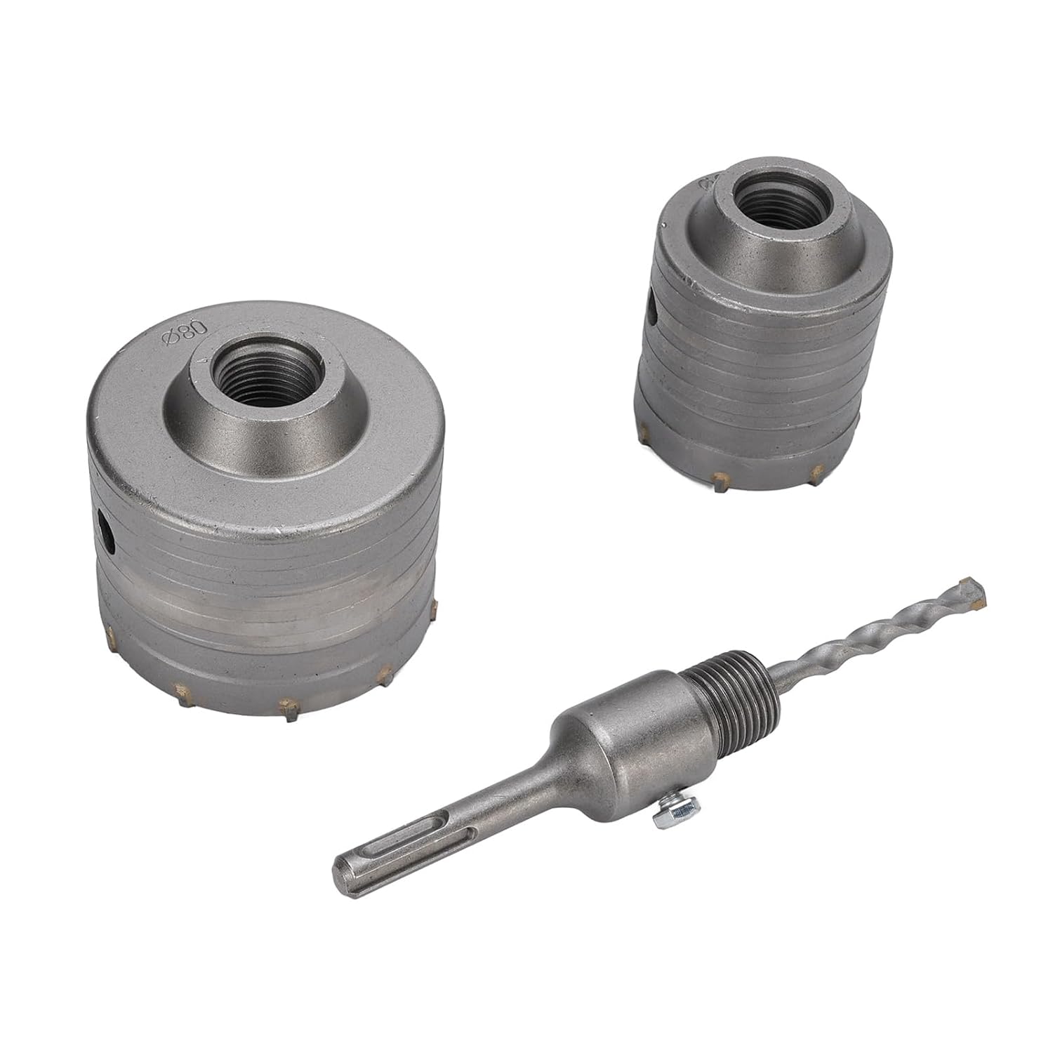 2PCS Hole Saws 1PC Connecting Rod Aluminum Case for Electric Hammer Drill, 60mm 80mm Concrete Wall, Cement Wall Drilling with Hole Drills for AC, Water Pipe