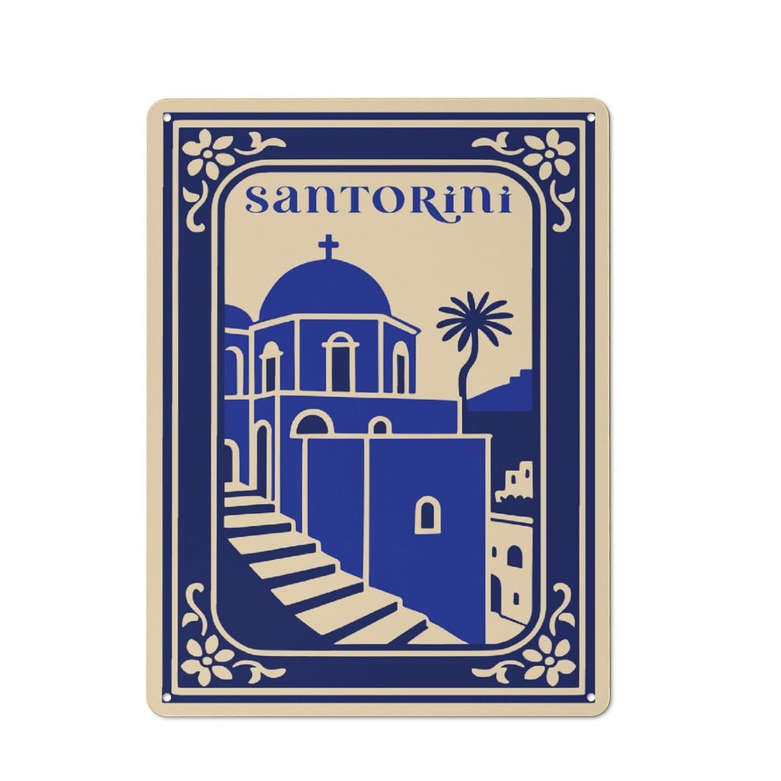 Junmoney Style-8 Metal Plaque 40X30cm With Santorini Travel (4) For Pub Or Café, Retro Decor, For Pub Decor Enthusiasts Refreshing A Room In Autumn
