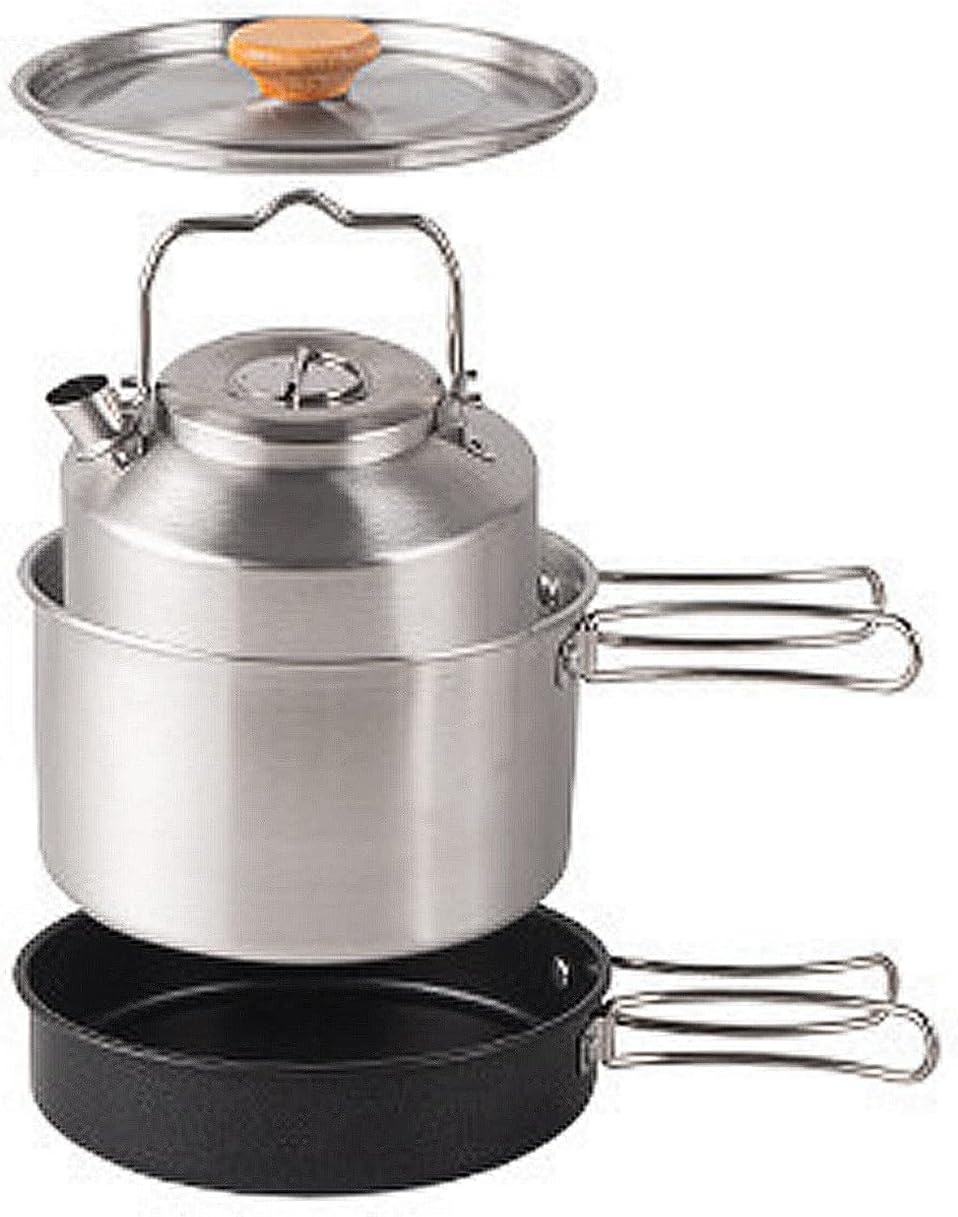 Stainless Steel Camping Cookware with Folding Lid Non-Stick Pot Pan Kettle Set for Outdoor Cooking Picnics Compact Cookware Set