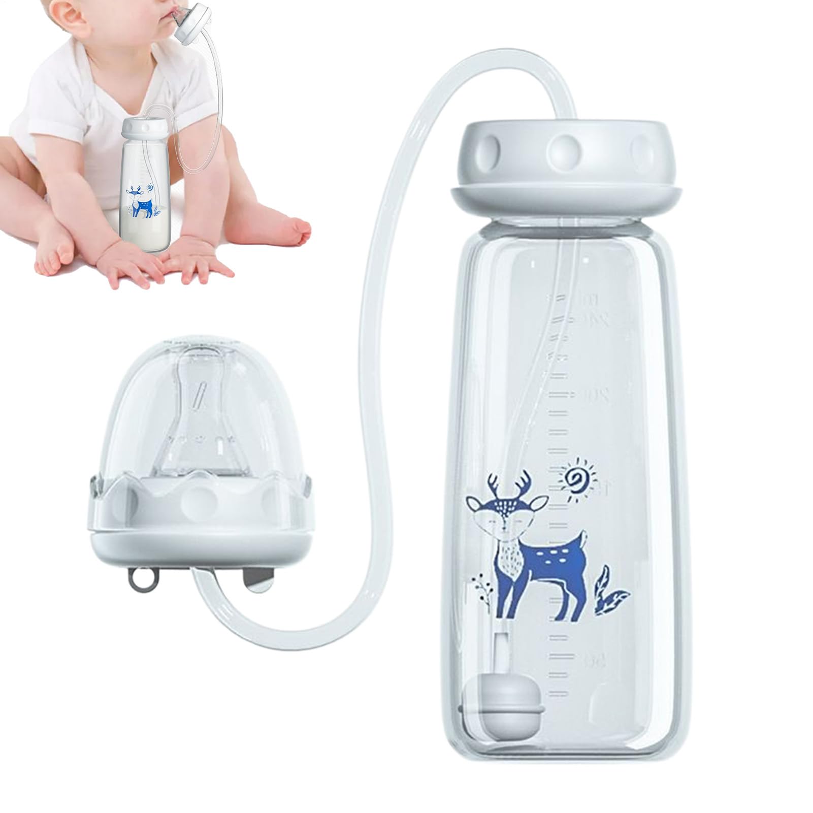 Hands Free Bottle for 3 Month Old 240ml Silicone Hands-Free Wide Neck Reduces Air Intake During Feeding Smooth Milk Flow Without Dripping for Indoor Home Bedroom Kitchen Hotel Travel Camping