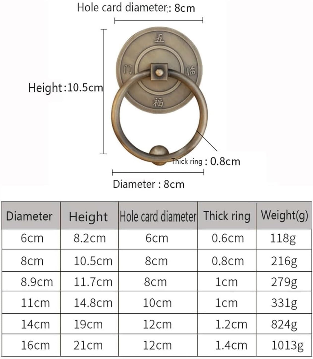 Herrajes para Puertas. Golpe de Puerta de latón Resistente for Puerta Principal, for Patio, casa de Madera, aldaba clásica única(B,Dia 14cm)