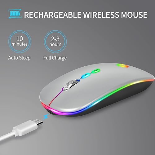 Miniatura 4 de KBCASE Mouse inalámbrico, mouse inalámbrico LED para laptop, mouse delgado y silencioso 2.4G recargable inalámbrico para computadora portátil,