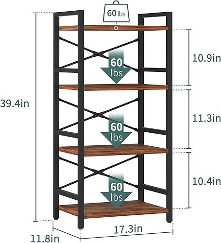 Miniatura 3 de Yoobure Estantería de 4 niveles  Estantería industrial pequeña para libros, organizador estrecho para CDpelículalibros, estanterías para dormitorio,