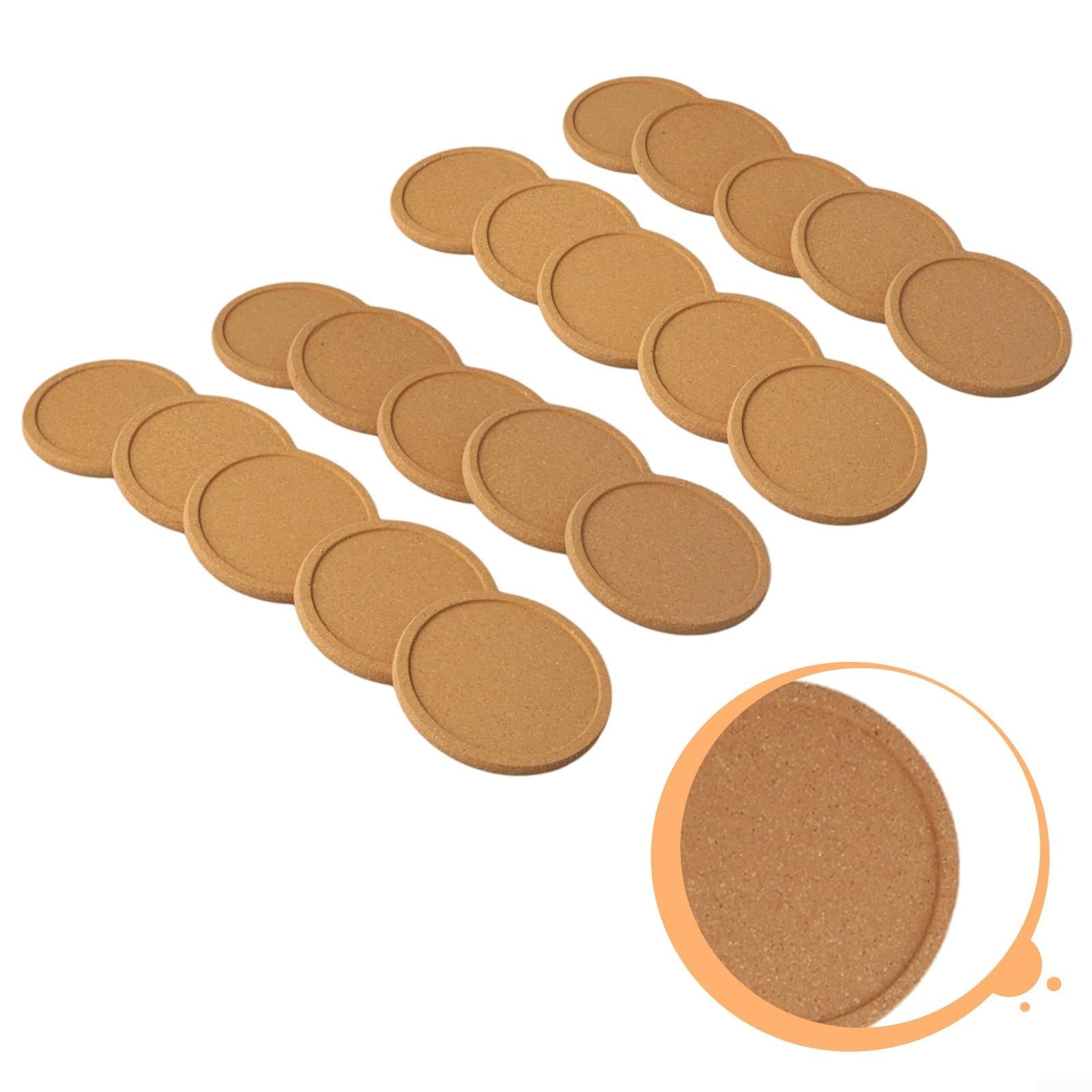 Korkuntersetzer für Kaffee, Tee, Weingläser, runde Holz-Tischmatten mit natürlichem Finish, schützt Oberflächen vor Hitze und Kondensation (20 Stück)