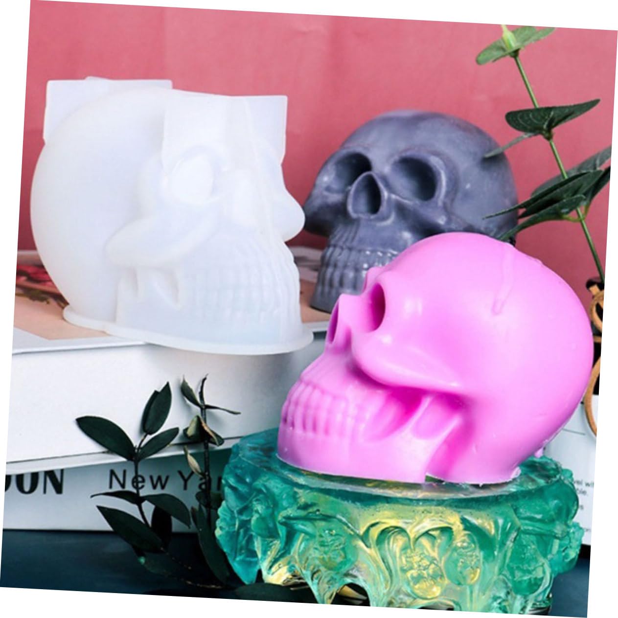 NUOBESTY 5piezas Molde De Silicona Para Velas Aromáticas Forma De Calavera Para Manualidades De Halloween y Jabones Hechos Mano