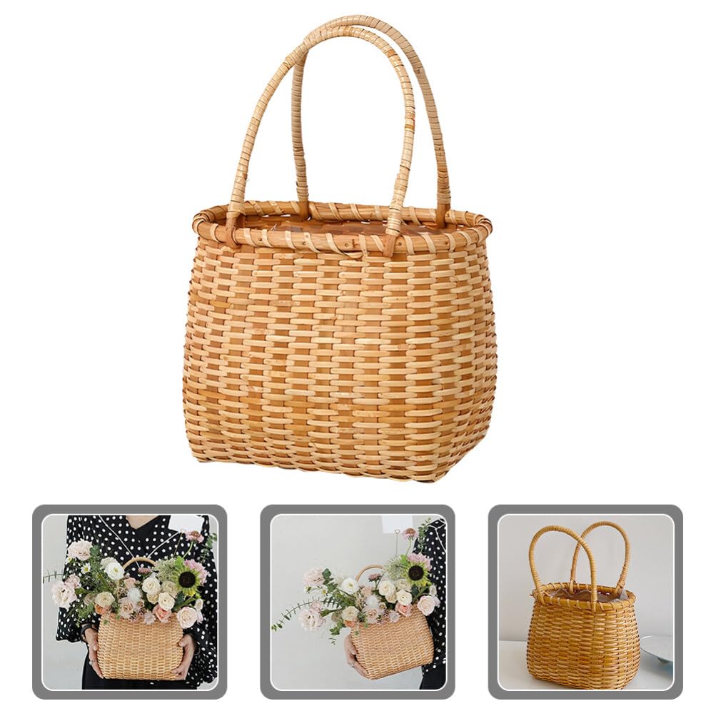 ifundom Cesta Tejida de Madera para Flores Decorativas, Cesta Rústica para Almacenamiento y Manualidades
