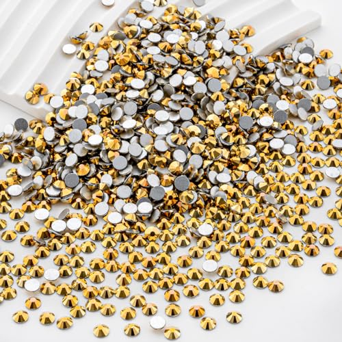 Image of Flatback Rhinestones Bulk, 14400PCS Gold Rhinestones for Clothes DIY Decoration Crafts, Gold, SS20, 4.6-4.8mm