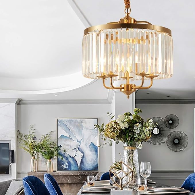 OZZKI Hanglamp Gouden kristal hanglampverlichting moderne kroonluchter 1-licht plafondarmatuur hangende lamp vintage koperen eigentijdse lichten 17,7 inch licht for keuken woonkamer slaapkamer dineren photo 3