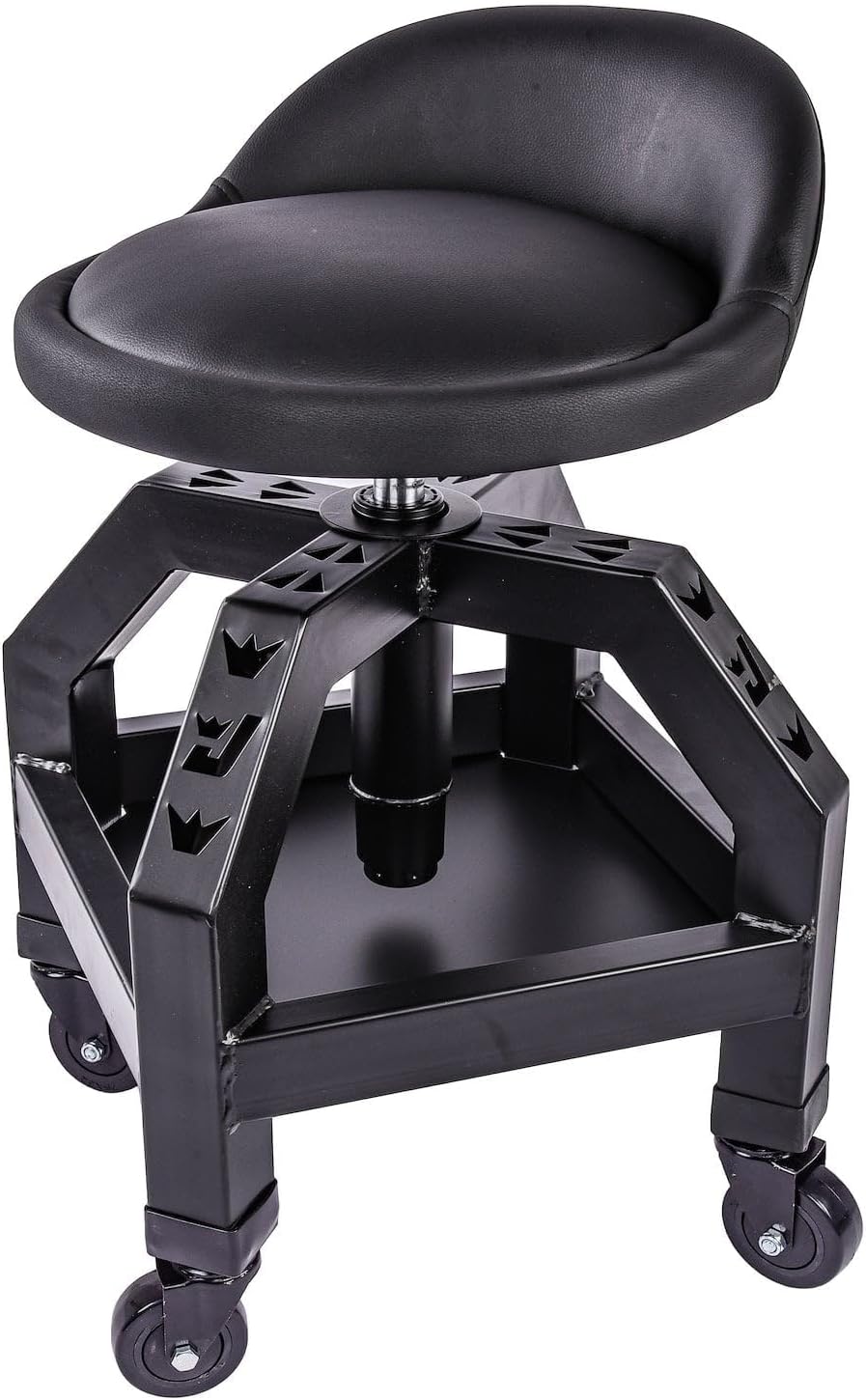 JEGS Heavy-Duty Swivel Shop Stool | 330 lb. Capacity | Steel Frame | Black Powder Coat Finish | 22 in. to 27.50 in. Height Adjustment | 16 in. Foam-Padded Seat w/360 Degree Swivel