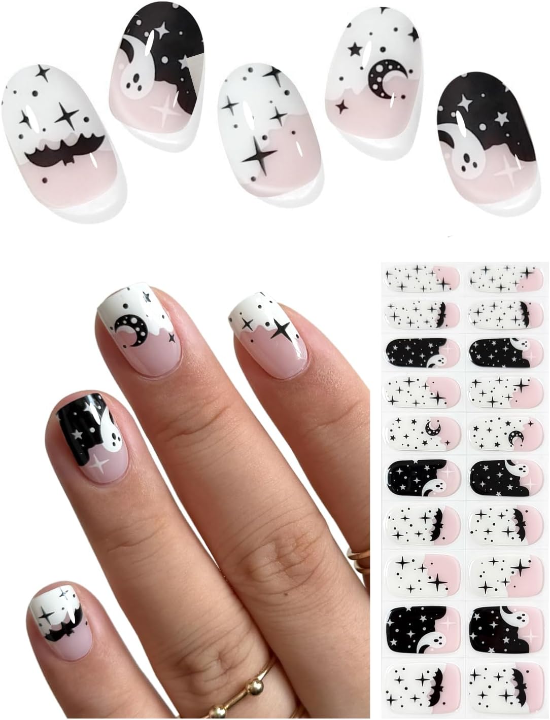 AutyaMee Semi Cured Gel Nail Strips (Black Spider Web), Halloween, 20 Pcs Gel Nail Wraps, Stickers, Salon Quality, Long Lasting, Works with Any Lamps