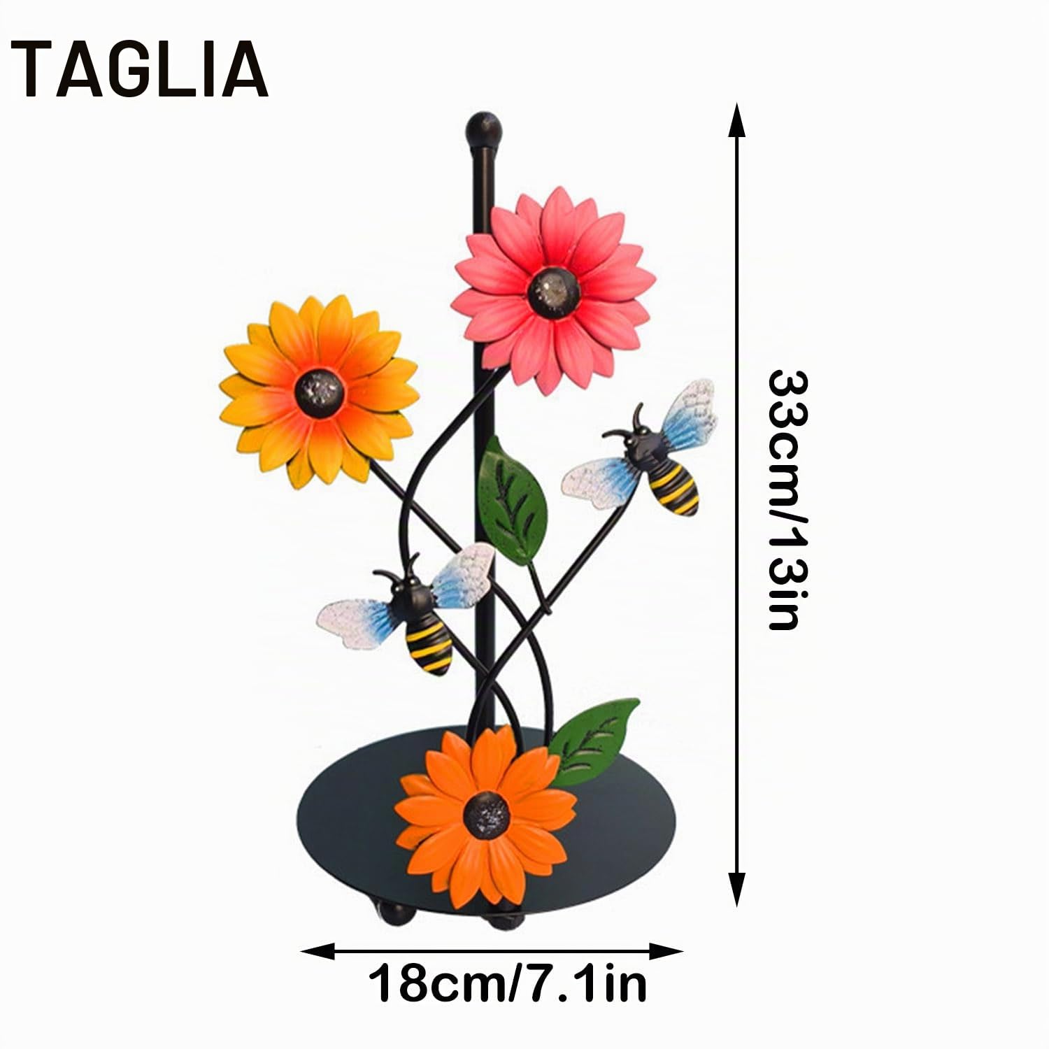 Dispenser Per Rotoli Da Cucina, Portarotolo Da Cucina In Piedi, Supporto Per Rotolo In Piedi, Portarotolo Da Autoportante Nero - Piccole Api Girasole In Ferro, Decorazione Creativa per Casa