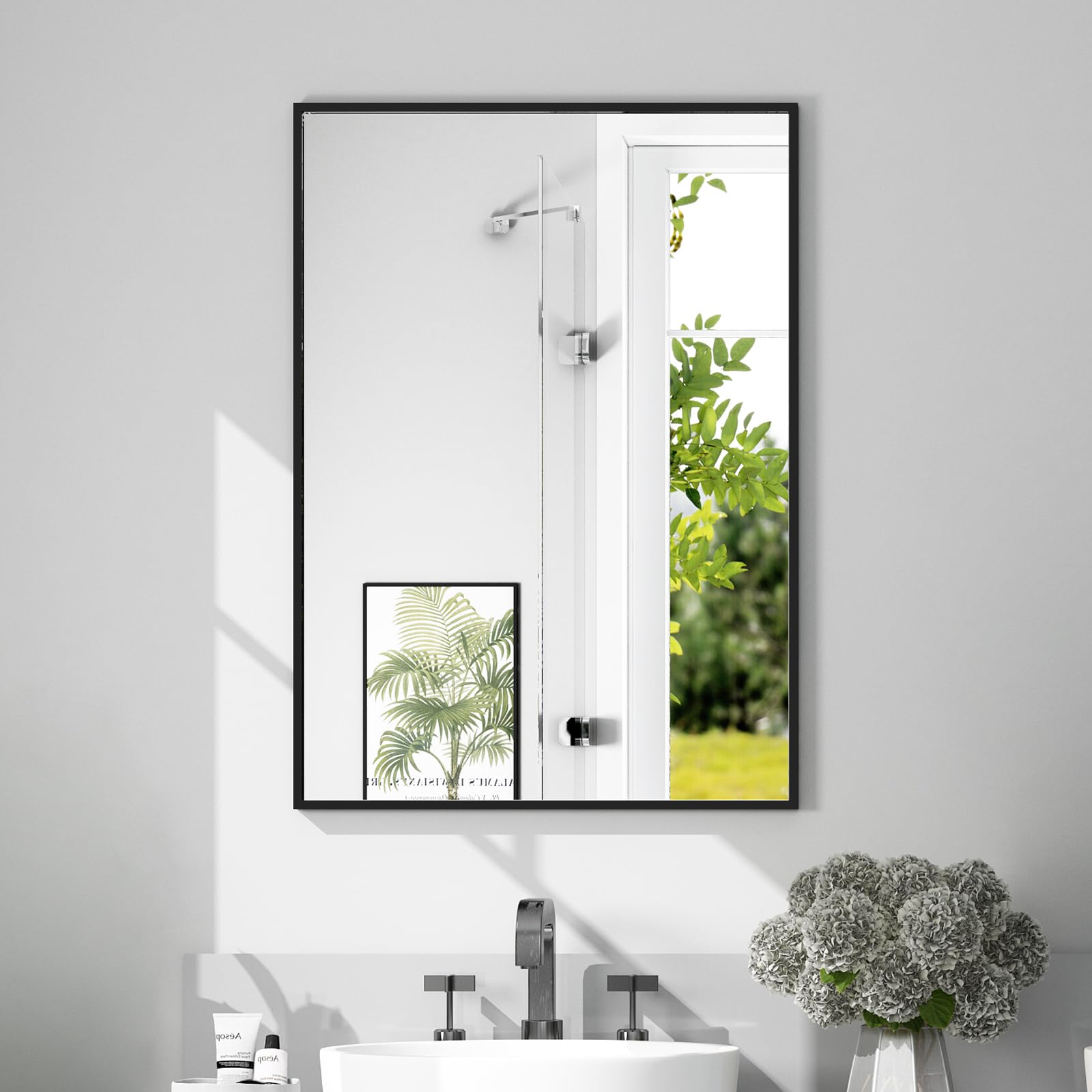 LUMIRRORS® Bathroom Mirrors 50x70cm, Rectangular Black Mirror Wall Mounted with Aluminium Frame, Horizontal or Vertical Hanging, Slim Space-Saving Vanity Mirrors for Bedroom, Living room, Home Decor
