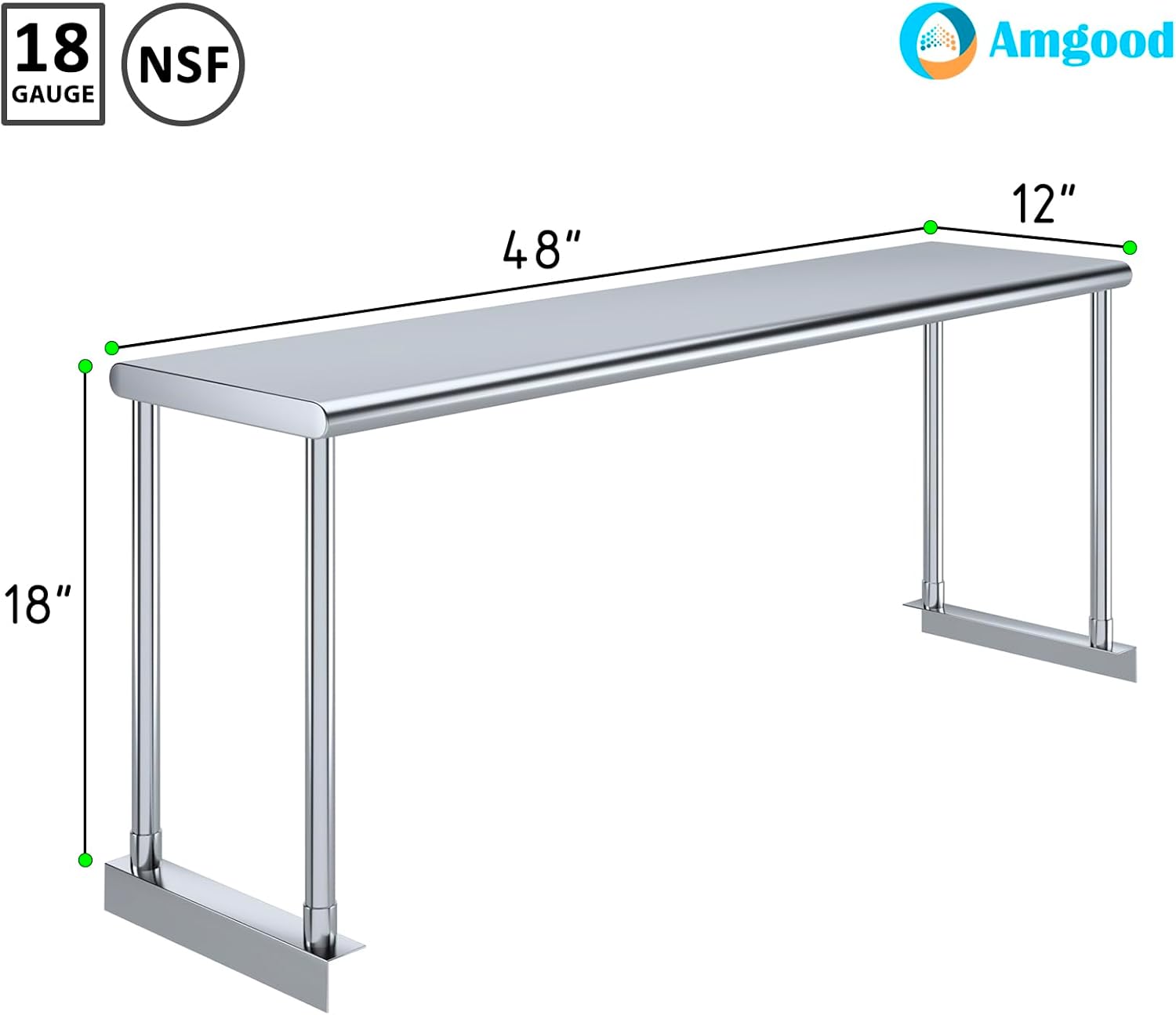 AmGood ステンレススチール シングルオーバーシェルフ 長さ48インチの準備テーブル用 幅12インチ x 長さ48インチ x 高