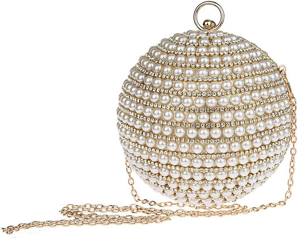 UMREN Women Round Clutch Ball Evening Bag Dazzling Full Beaded Artificial Pearls Handbag for Wedding Parites Prom