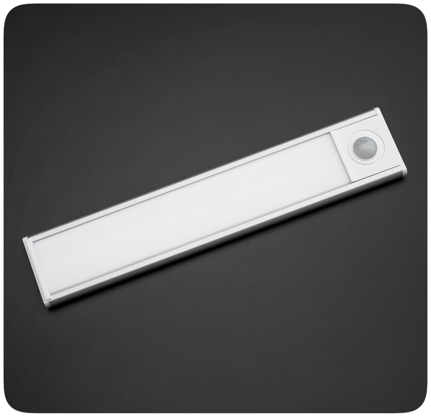 PRECORN 20 cm LED Sensor Light Strip, Wireless, Motion Sensor, USB-C Rechargeable, Cabinet Light, Under-Unit Light for Cabinet, Kitchen, Stairs, Magnetic Mounting, Silver, 26 x 4 x 2 cm