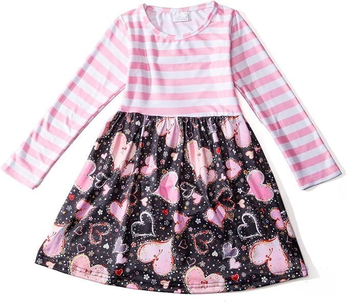Valentine Toddler Girl Love Dress Sweet Hearts Print Long Sleeve Dress 3-8Y - Image 2
