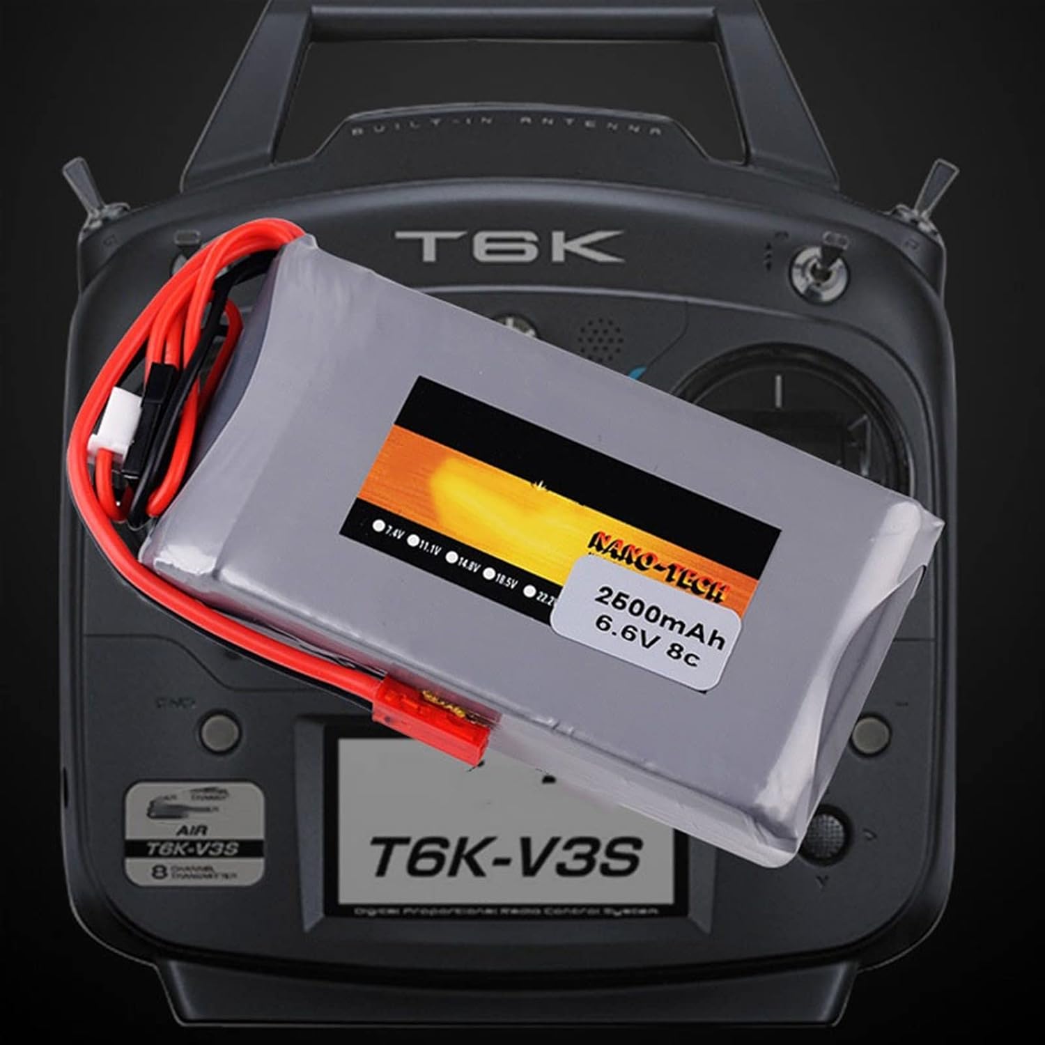 for 14SG 16SZ 18SZ 4PLS T6K Transmitter Battery, 2S 6.6V 2500mah Lipo Battery 8C JST Connector for Futaba Radios 14SG 16SZ 18SZ 4PLS T6K RC Radio Remote Control Transmitter Part