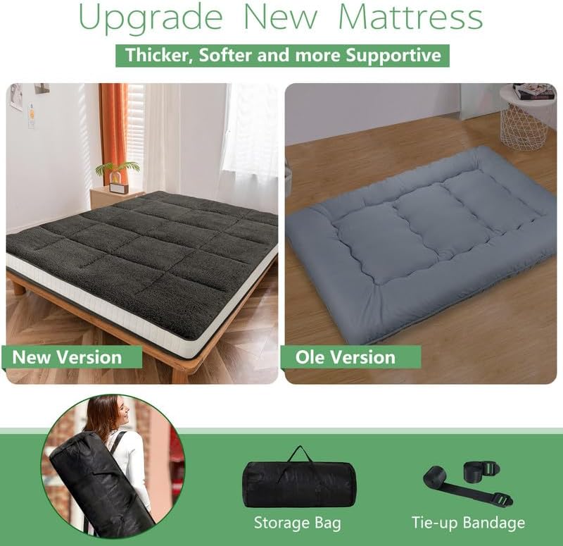 Miniatura 5 de Colchón de futón de tamaño matrimonial, colchón japonés plegable extragrueso, almohadilla de dormir súper suave y mullida para adultos, tapete de