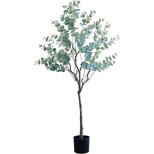 CHUVIM Artificial Tree Plant Eucalyptus Tree 6FT (72 in) Tall Fake Silver Dollar Leaves Faux Eucalyptus Stems, Mordern Artificial Tree Plants for Home, Office, Courtyard Decor, Perfect Housewares Gift