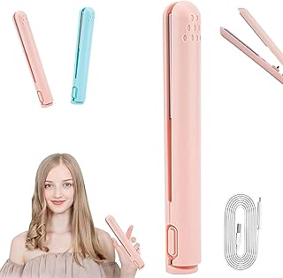 Mini Dual-Purpose Curling Iron,2 in 1 Hair Straightener and Curler,Portable USB Plug-in Small Hair Curler Iron,Ceramic Mini Hair Curling Iron for Short and Long Hair