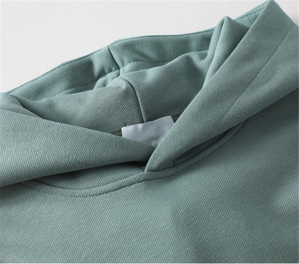 Men Hoodie Padded Lining Long Sleeve Sweatshirt Loose with Button Decoration Pullover For Men Comfortable Warm Hooded Pullover For Men C-Haze Blue XL