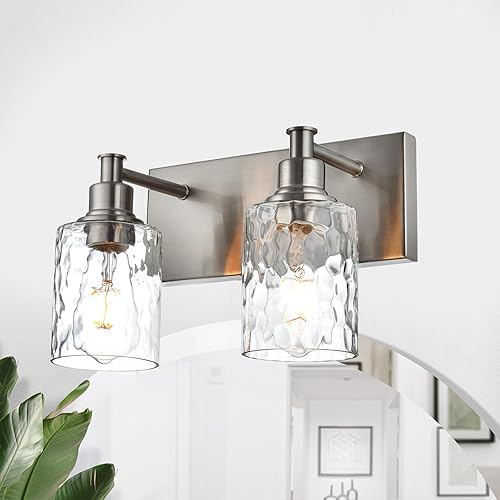 Miniatura 12 de BONLICHT Dispositivo de iluminación para tocador de baño con 4 luces, aplique de pared industrial de níquel cepillado con pantalla de vidrio