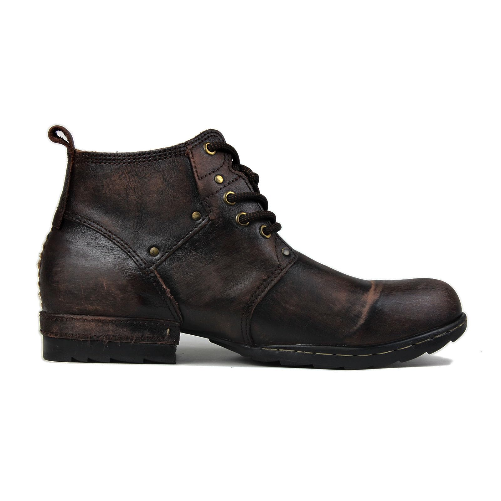 OSSTONE Scratch Black Metal Toe Design für zusätzliche Stoßfestigkeit Motorradstiefel für Männer Knöchel Walking Mode Lace-Up Leder Chukka Stiefel OS-6015-3-A-R