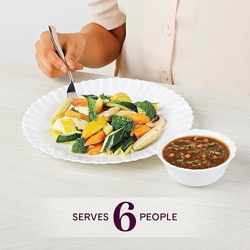 Vista 52 de Borosil - Juego de vajilla gourmet para 6, 19 piezas, juego de platos y cuencos blancos de vidrio ópalo templado, resistente a las manchas, apto