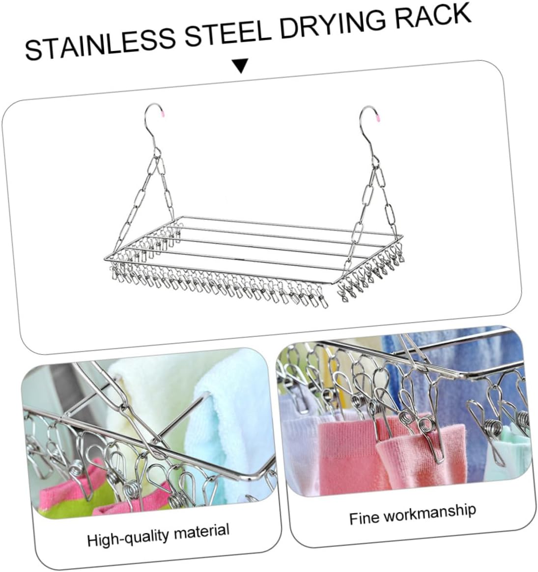 jojofuny Stainless Steel Clothes Drying Hanger Multifunctional Socks and Pants Rack 45-Hook Windproof Balcony Laundry Organizer for Home Use