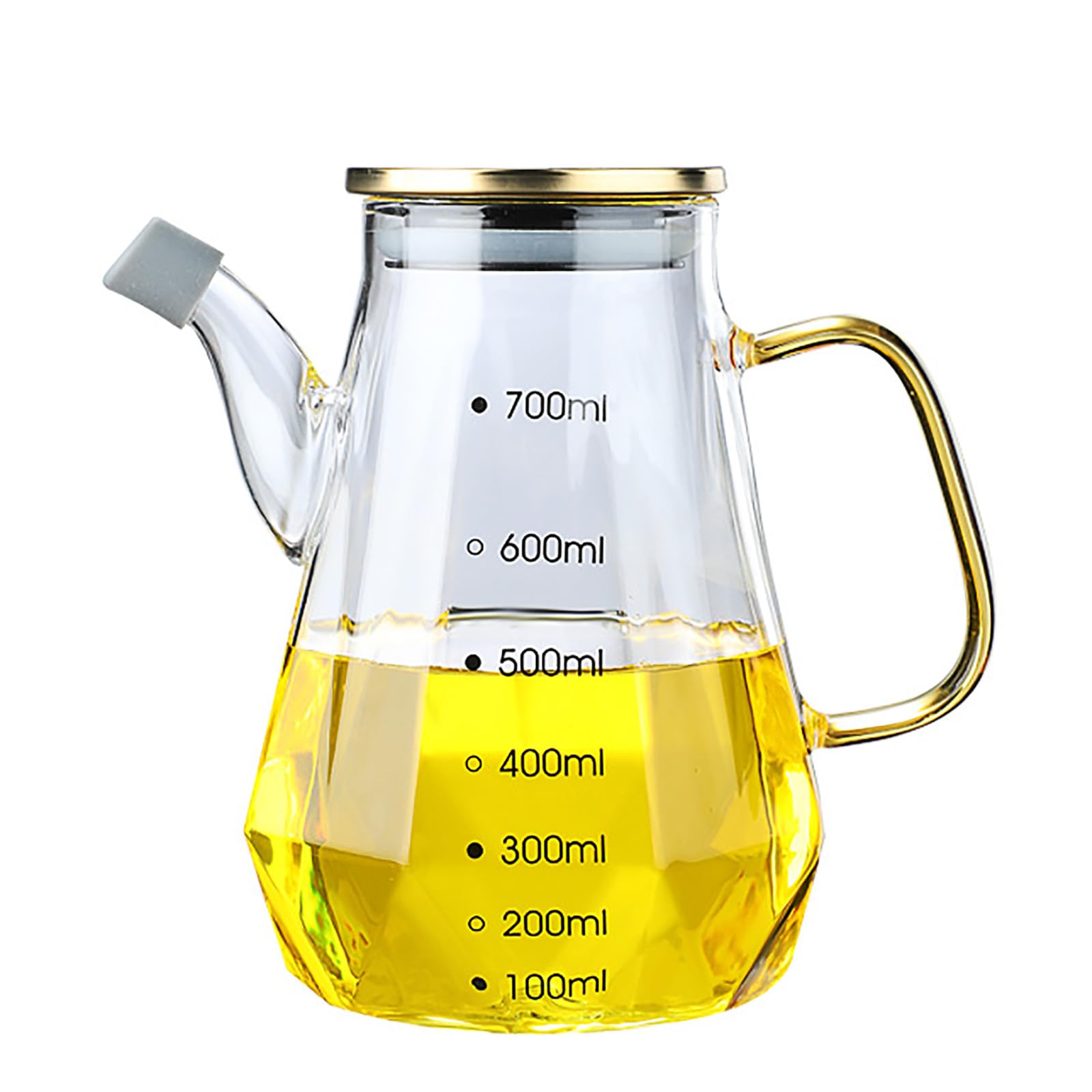 Szklany dozownik oleju i octu z pokrywką ze stali nierdzewnej, pojemność 500 ml, wysoka pojemność 500 ml, pojemnik na oliwę z oliwek na oleje roślinne, niezbędne do gotowania i sosu sałatkowego
