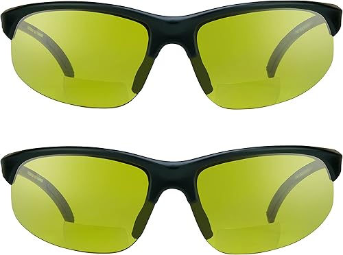 proSPORT BIFOCAL - Lector de lentes de sol + 2.25 lentes de visión nocturna amarilla, 2 pares de gafas de sol semi sin montura para hombres y mujeres