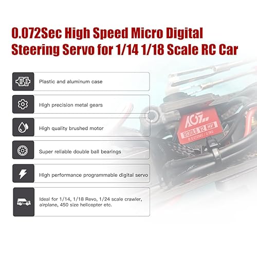 Miniatura 3 de AGFRC Servomotor de dirección RC Sub-Micro - Caja de metal mejorada con engranaje de titanio 0.072 seg de alta velocidad HV Mini servo para coche RC