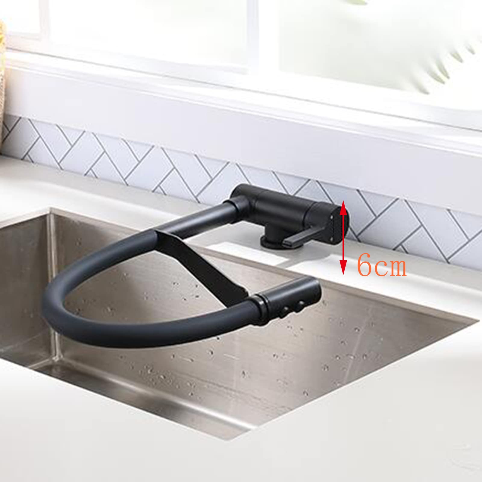 Grifo Cocina Abatible para Ventana, Grifo de Cocina Latón Agua Fría y Caliente Modo Ducha Multifunción, Grifos Cocina para Ventana-Negro