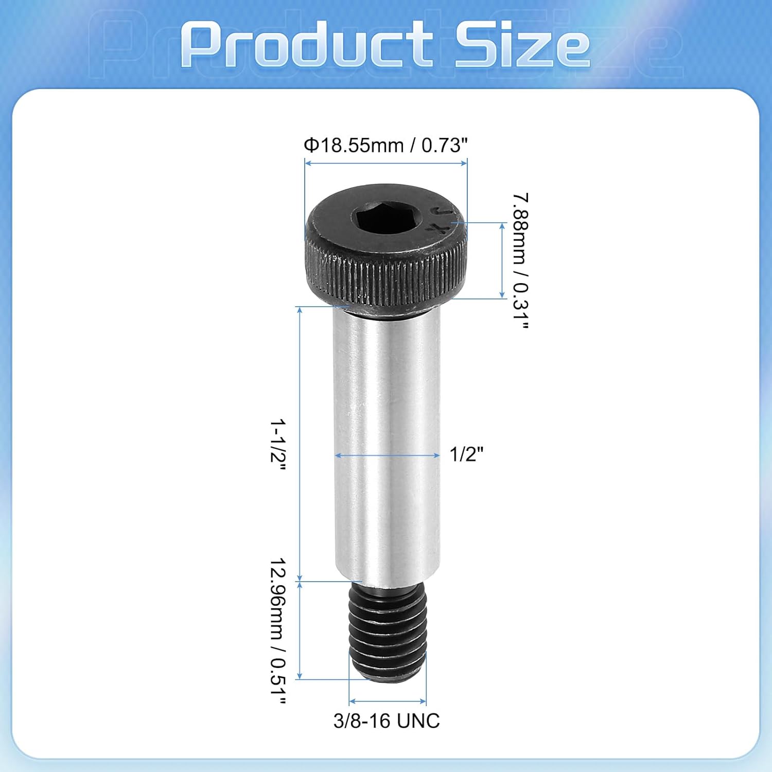 uxcell Alloy Steel Hexagon Socket Head Shoulder Screws Bolts, 1-1/2" Shoulder Length, 1/2" Shoulder Dia, 3/8-16 UNC Thread, 10pcs