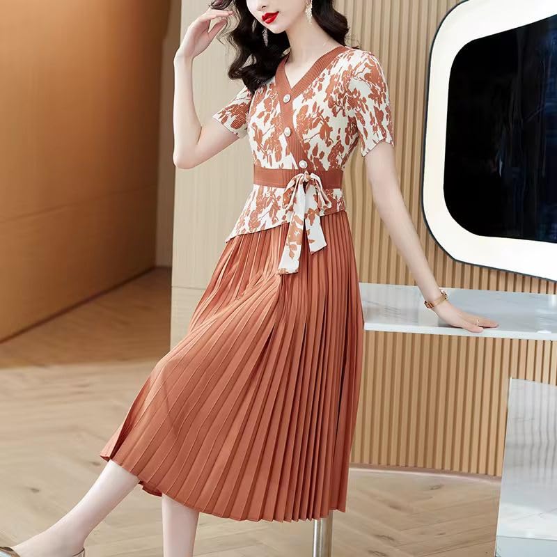 Robe d'été mi-longues décontractées avec boutons et taille étroite fluide