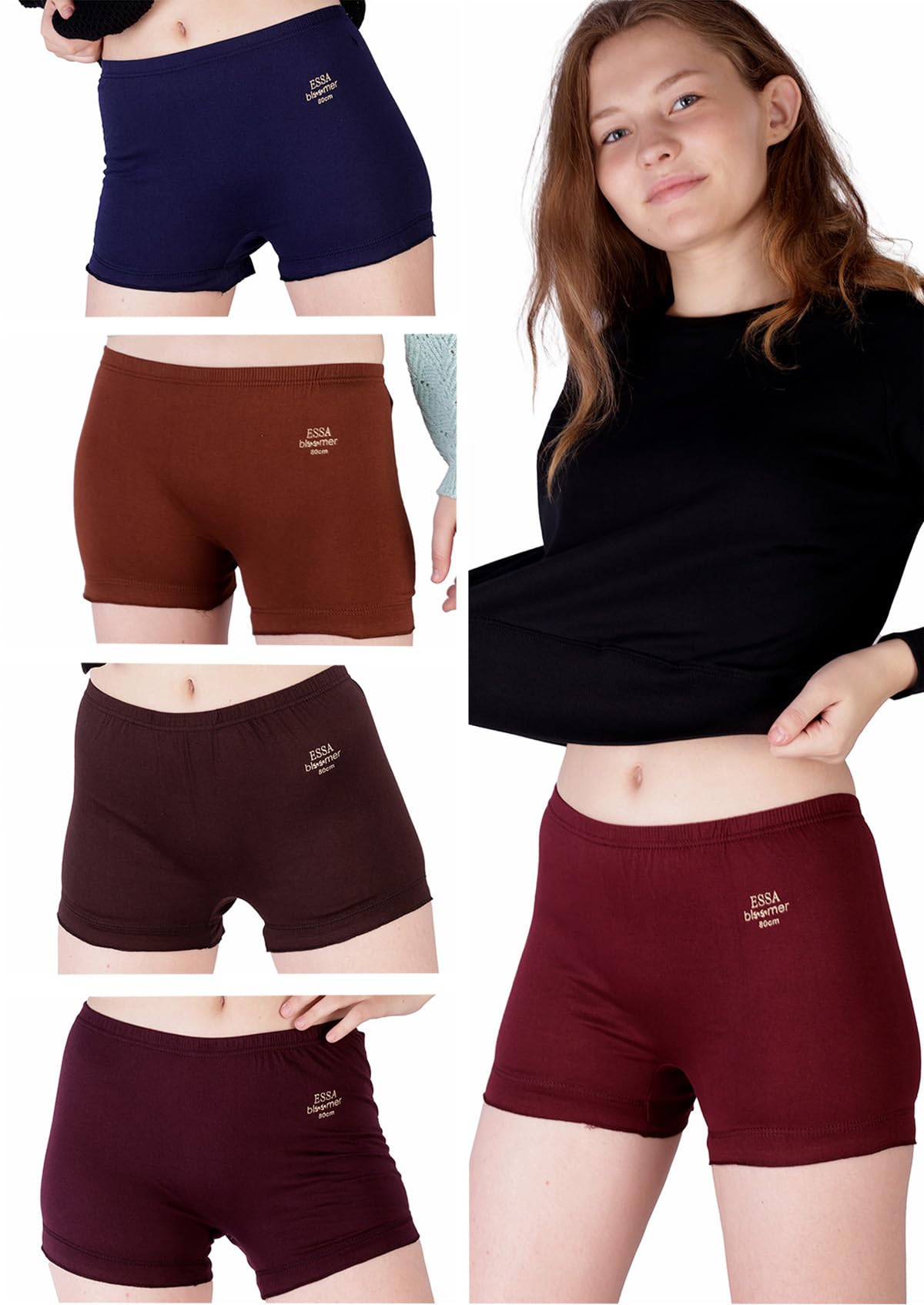 Women's Bloomer | Full Coverage, 100% Cotton, Hosiery, Mid Waist | Inner Elastic Waistband | Underwear, Innerwear, Boyshorts | Solid (Combo Pack of 5) (Multicolour)