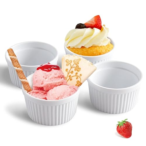 Cinf White 14 oz Set of 4 Souffle Dishes Ramekins
